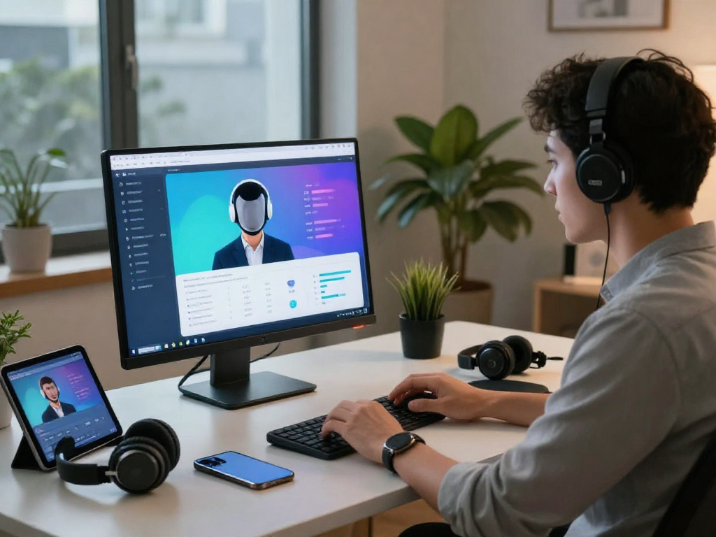 Engaging interaction with sluts ai on modern home office setup, showcasing technology and digital lifestyle.