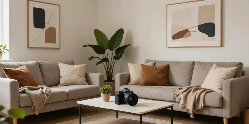 Cozy living space in דירות דיסקרטיות with warm lighting and inviting decor.